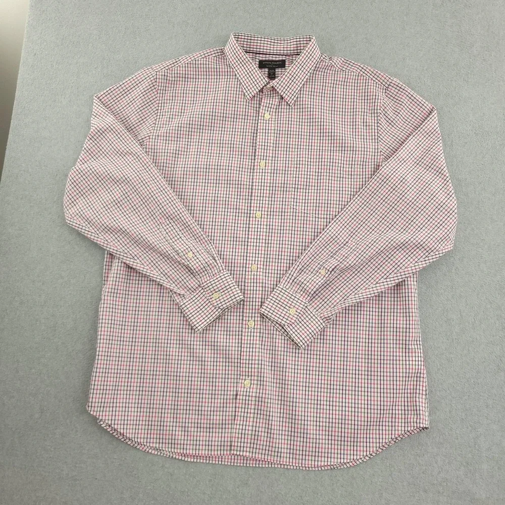 Banana Republic Dress Shirt Mens 18.5 36/37 Pink Check Slim Fit Non Iron Lot 2